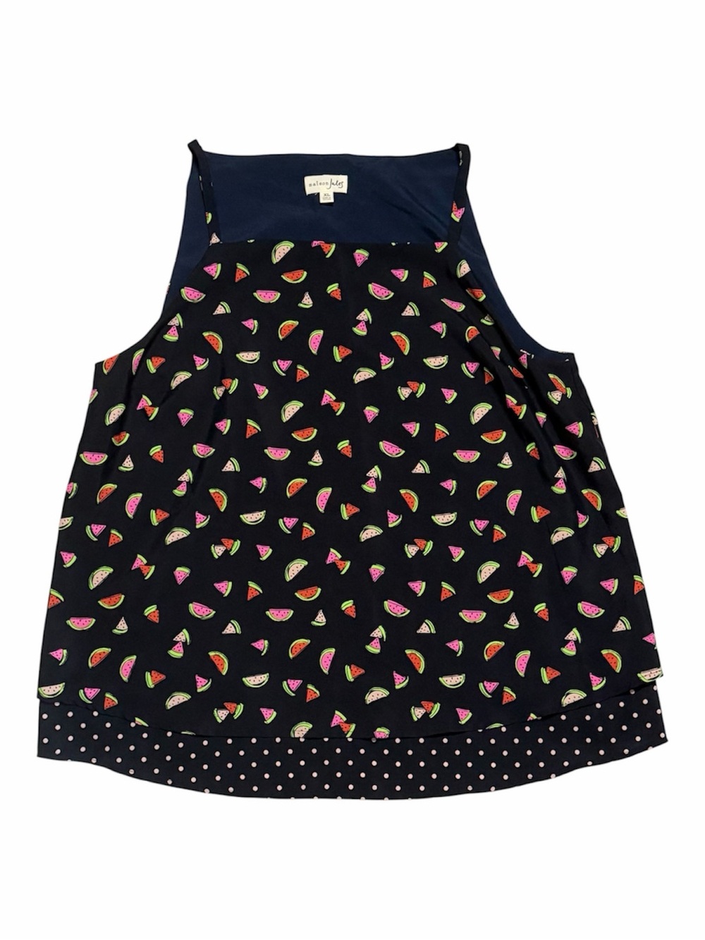 Maison Jules Navy Blue Watermelon and Pink Polka Dot Sleeveless Tank Size XL
